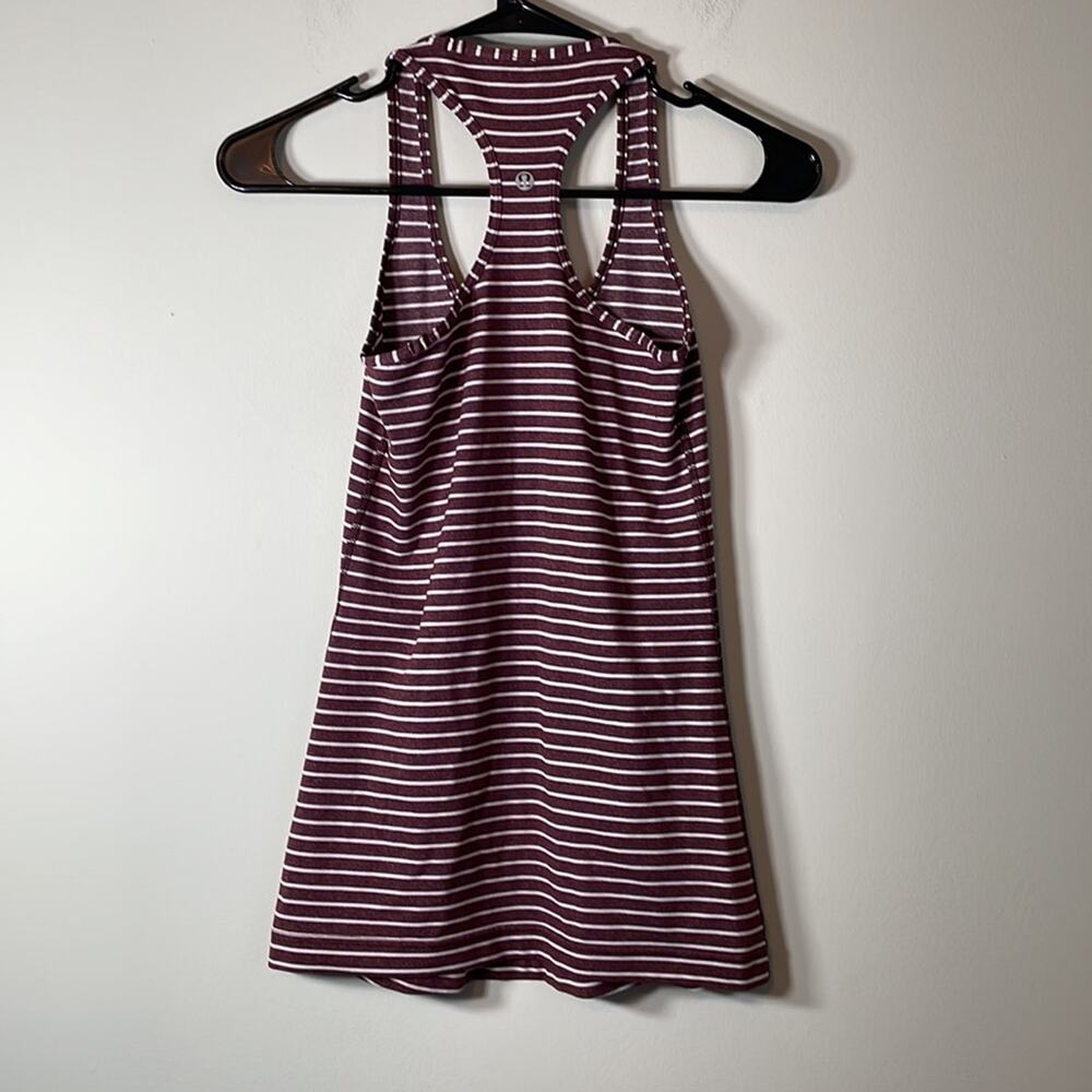 Lululemon Cool Racerback West2east Stripe Heathered Bordeaux Drama Tank Top Sz 2 - Picture 6 of 9